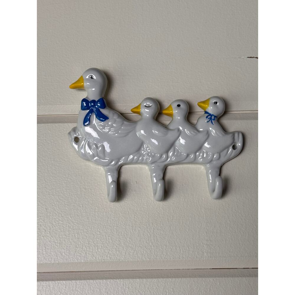 Vintage Duck Wall Key Holder Rack 3 Hooks Cottage Kitchen Decor 1986 Taiwan